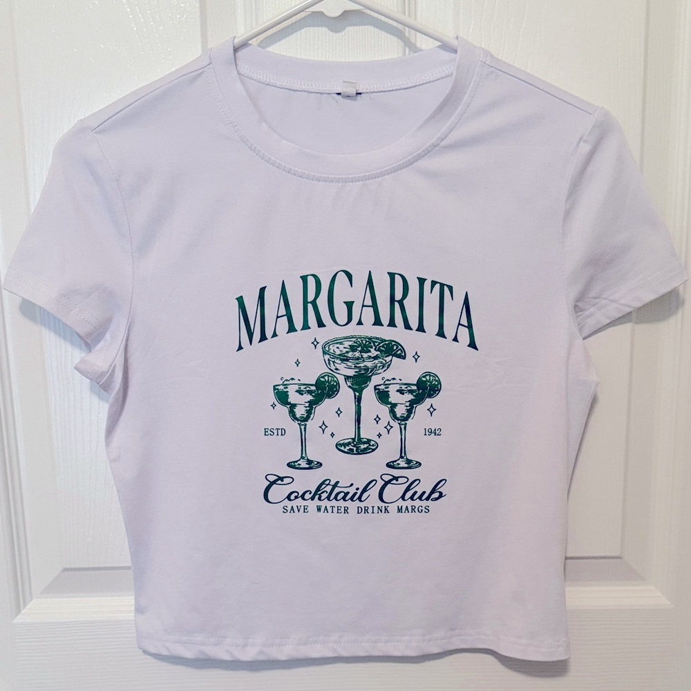Small Cropped top with Green Margarita Print NWOT